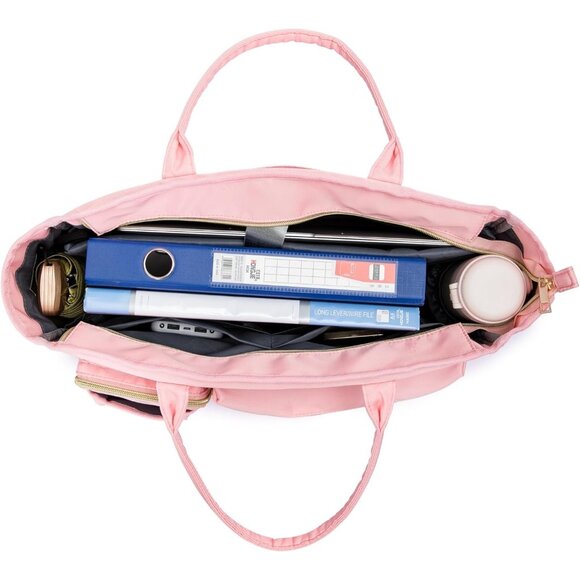 Pink Middle Size Computer Messenger Laptop Tote with 15.6'' Padded Laptop Sleeve - Picture 4 of 5